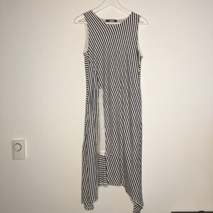 Coin 1804 Striped‎ Sleeveless Asymmetrical Midi Dress Lined made in USA S…